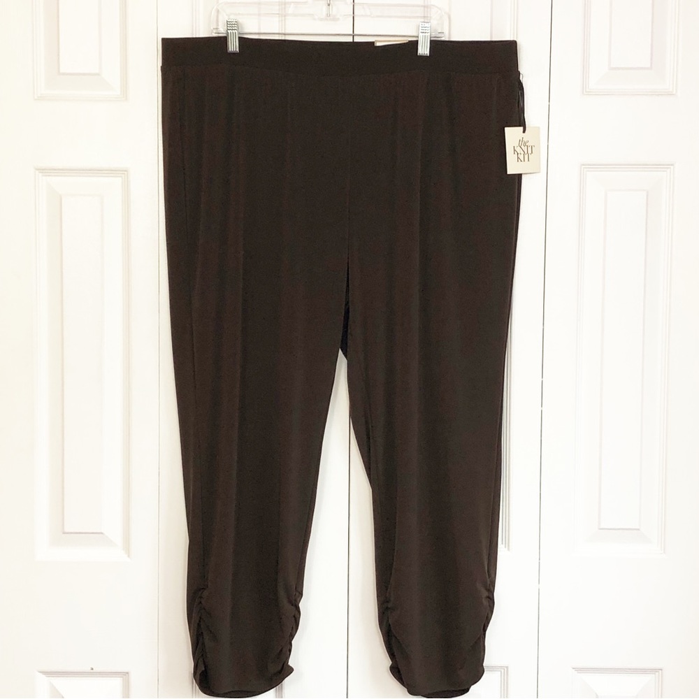 NWT Chico's Brown Knit Kit Stretch Pull-On Ruched Skimmer Ankle Pants XXL